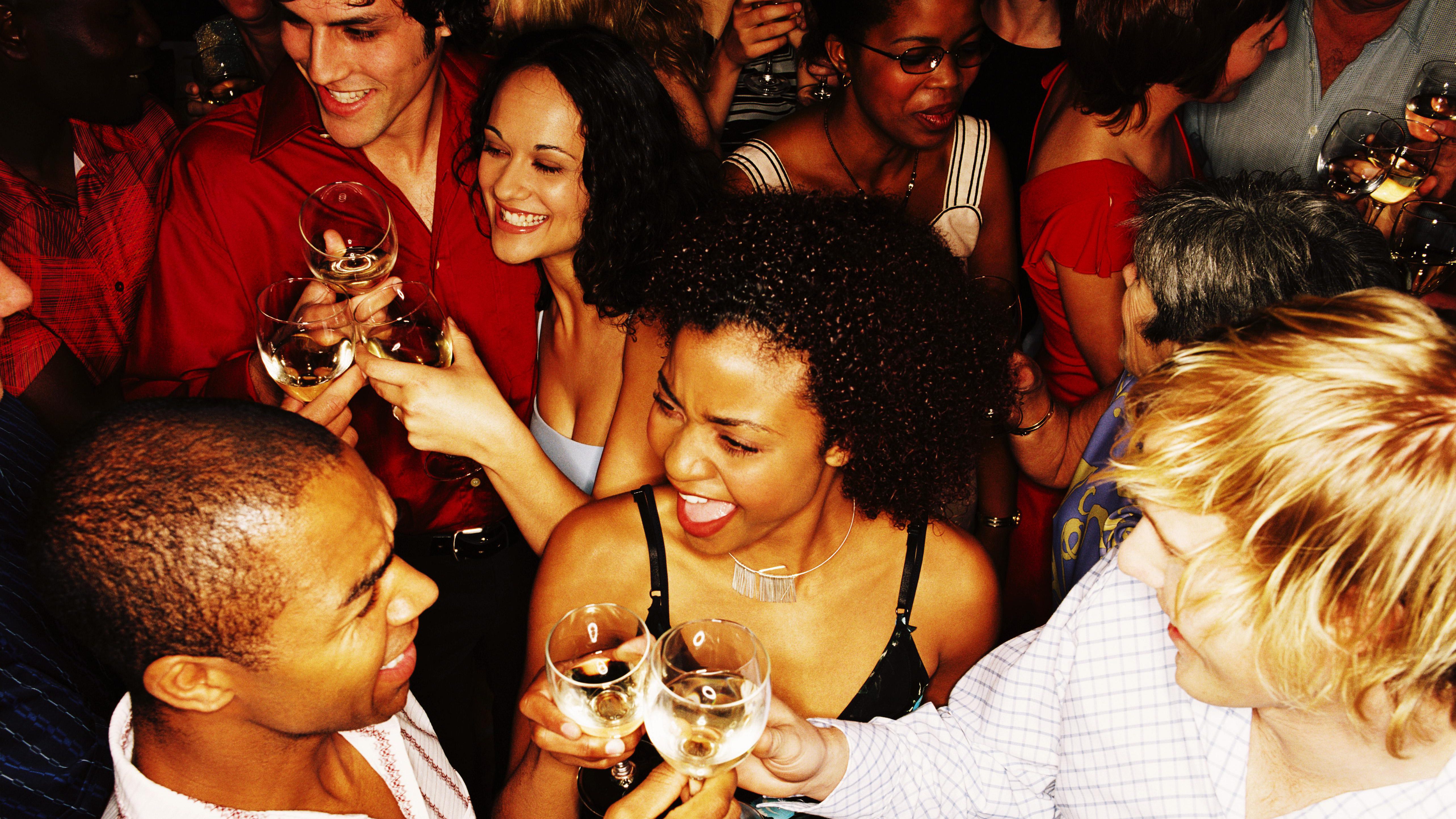 high angle view of people enjoying a party