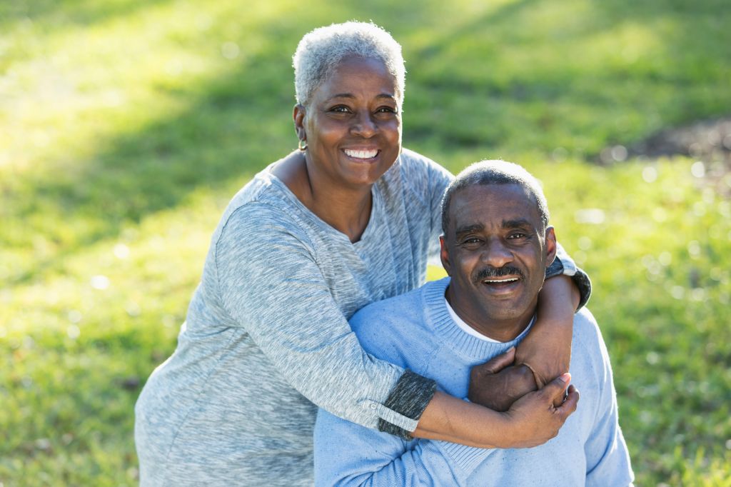 Loving senior African American couple