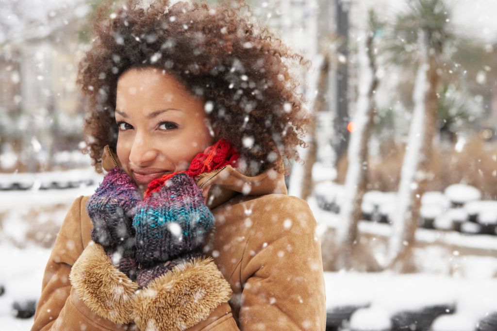 Young woman enjoying snowfall