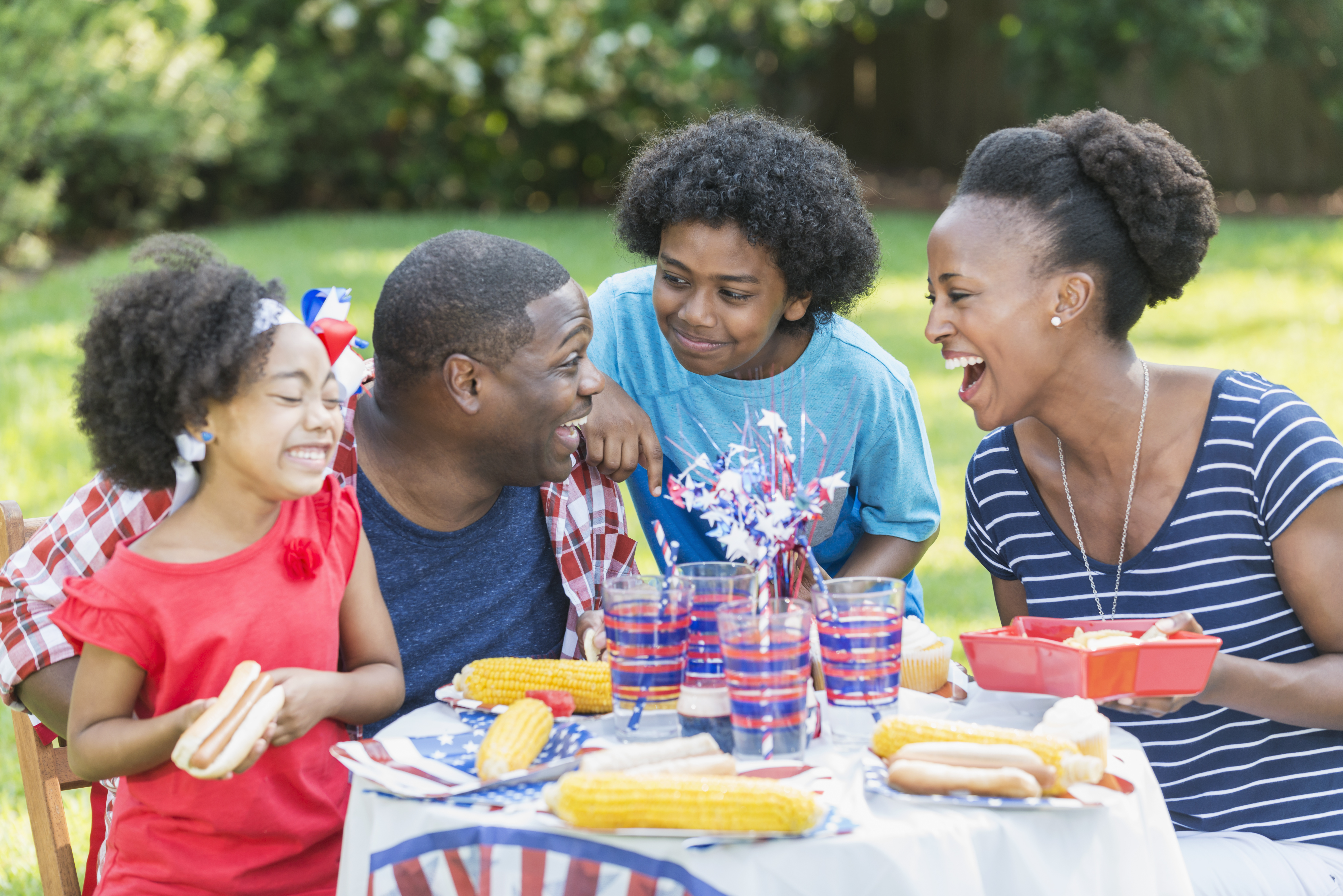 African American mixed race family at July 4th picnic