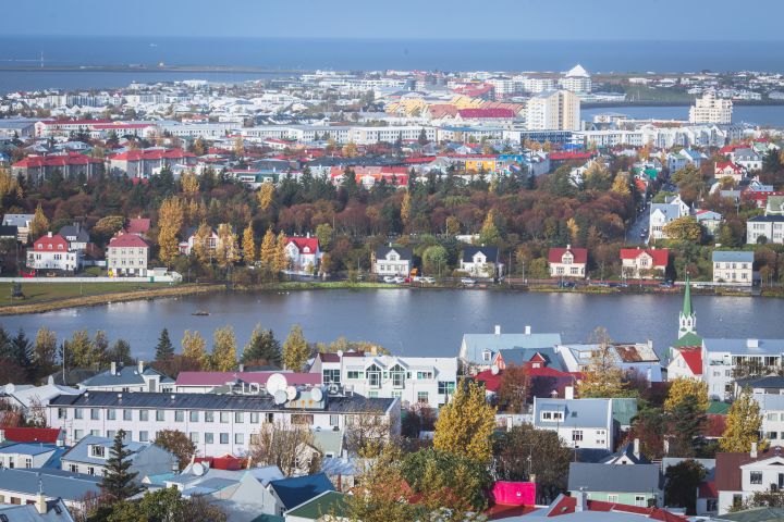 The cityscape of Reykjavik with River Ellidaar, Iceland