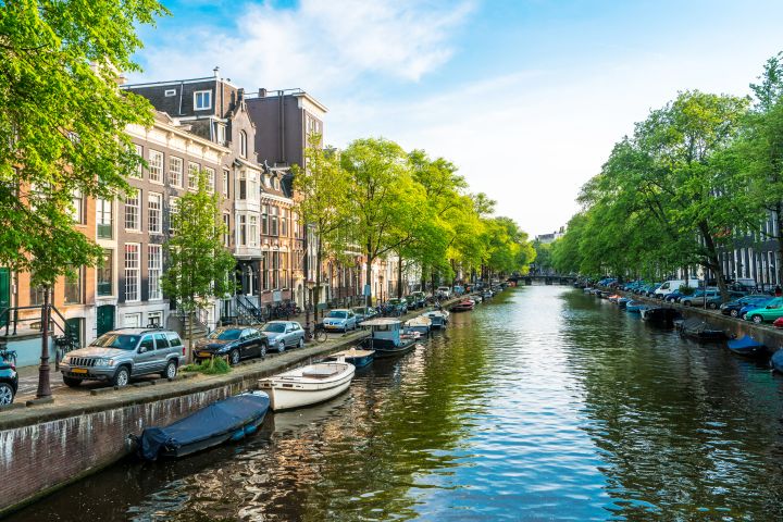 Amsterdam tranquil canal scene, Netherlands Europe