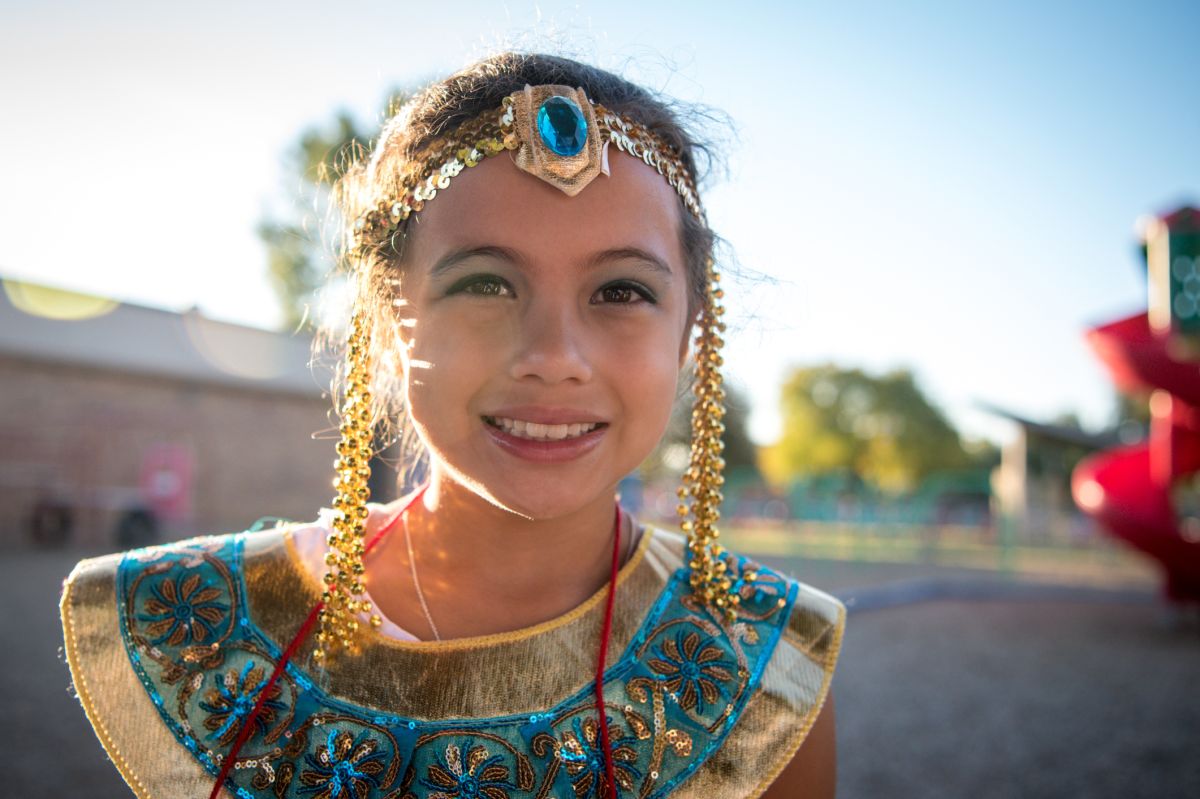 Young girl dressed up for Halloween.