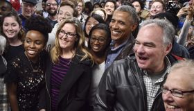 Former President Barack Obama joins Senatorial candidate Tim Kaine in a rally with campaign volunteers, in Fairfax, VA.