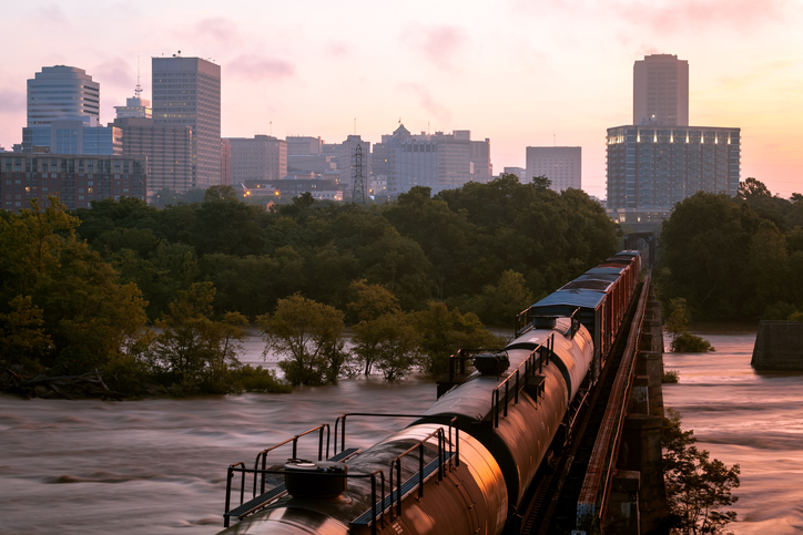 Sunrise, Railway into Richmond, Virginia, America