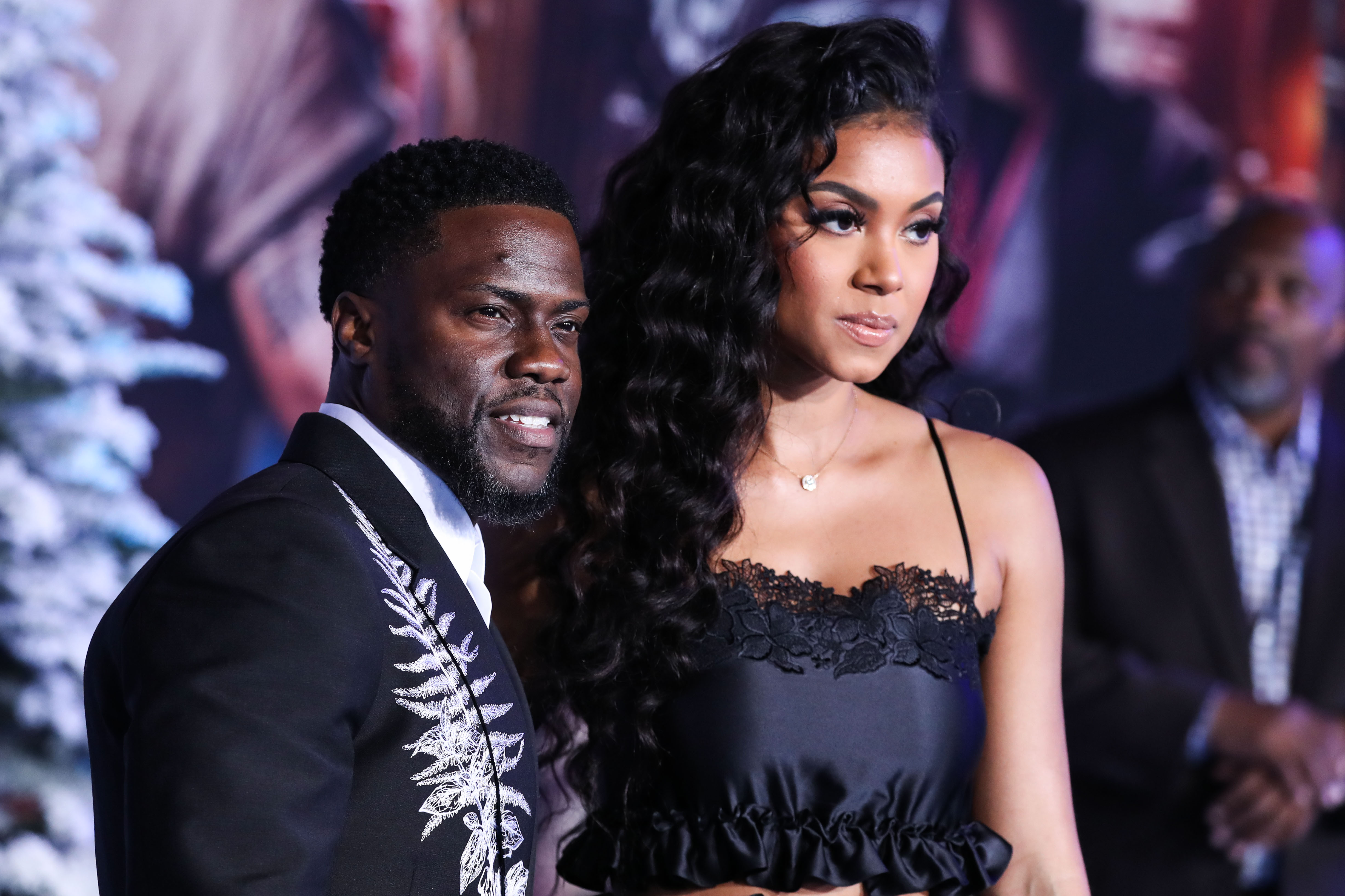 Actor Kevin Hart and wife Eniko Parrish arrive at the World Premiere Of Columbia Pictures' 'Jumanji: The Next Level' held at the TCL Chinese Theatre IMAX on December 9, 2019 in Hollywood, Los Angeles, California, United States.