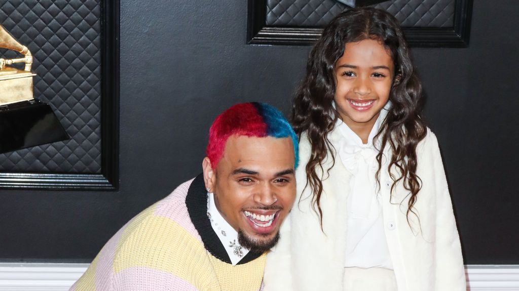 Singer Chris Brown and daughter Royalty Brown arrive at the 62nd Annual GRAMMY Awards held at Staples Center on January 26, 2020 in Los Angeles, California, United States.