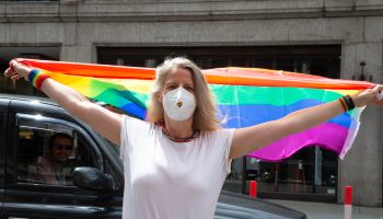 ’Gay Liberation Front’ march through London on the 50th anniversary of the first Gay Pride