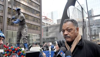 Ernie Banks statue stand at Chicago&apos;s Daley Plaza through Saturday, January 31, 2015