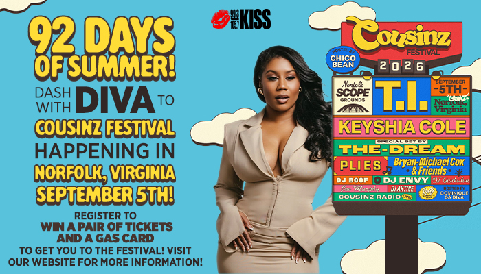Promotional poster for Cousinz Festival in Norfolk, Virginia on September 5th, featuring Keyshia Cole, T.I., and other performers.
