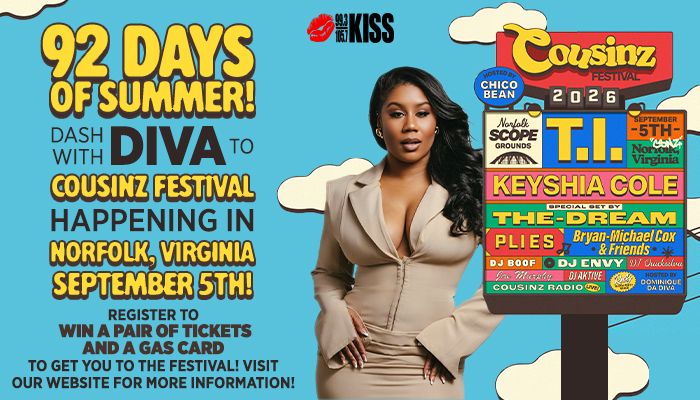 Promotional poster for Cousinz Festival in Norfolk, Virginia on September 5th, featuring Keyshia Cole, T.I., and other performers.