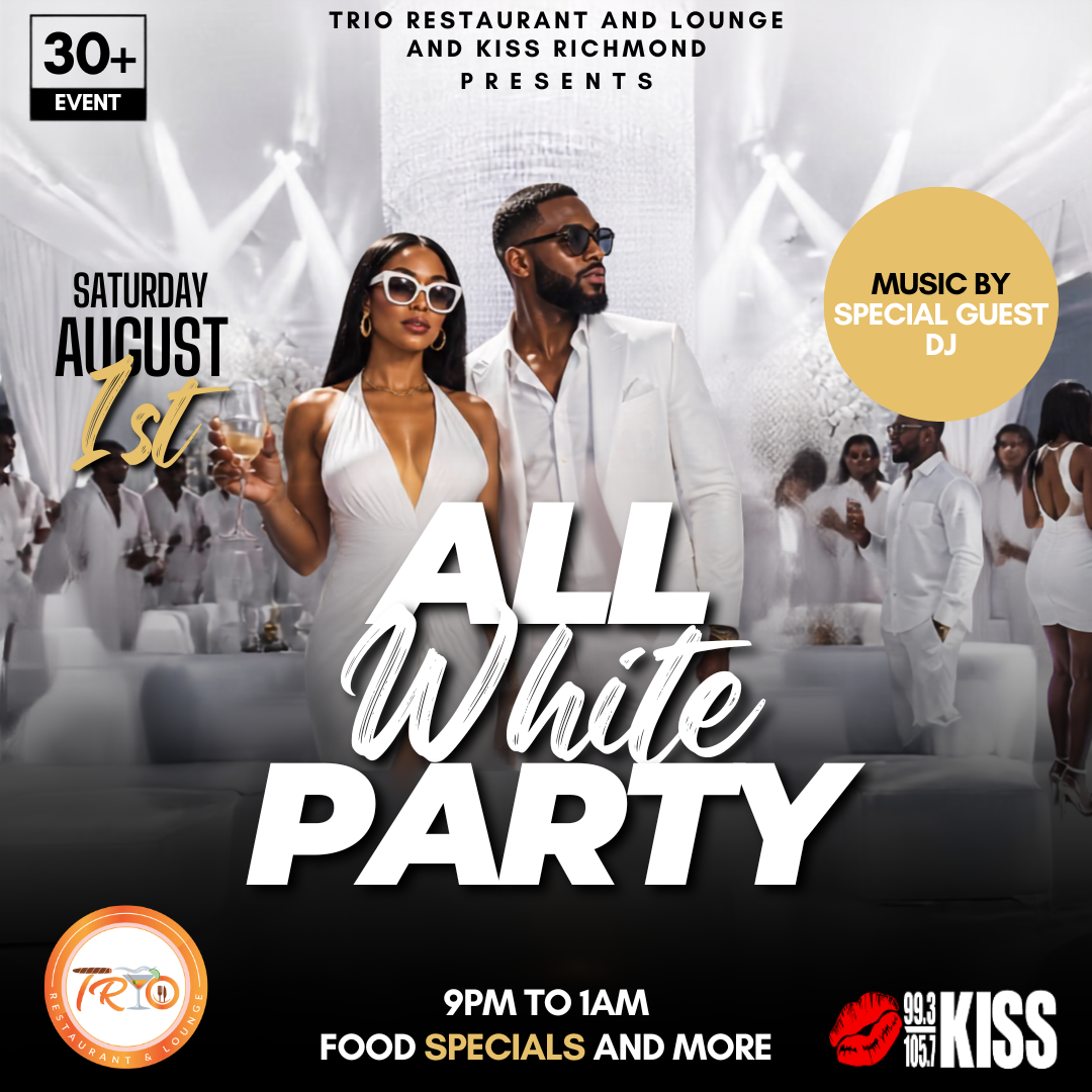 All-white party event with people dressed in formal white attire, holding drinks, and dancing in a nightclub setting.