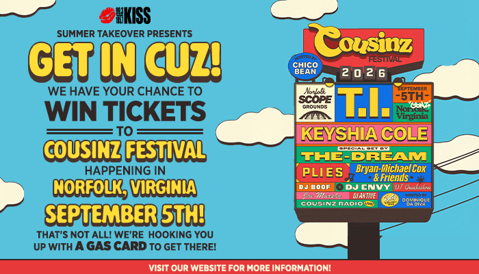 Poster advertising the Cousinz Festival in Norfolk, Virginia on September 5th, featuring Keyshia Cole, The-Dream, and other performers.